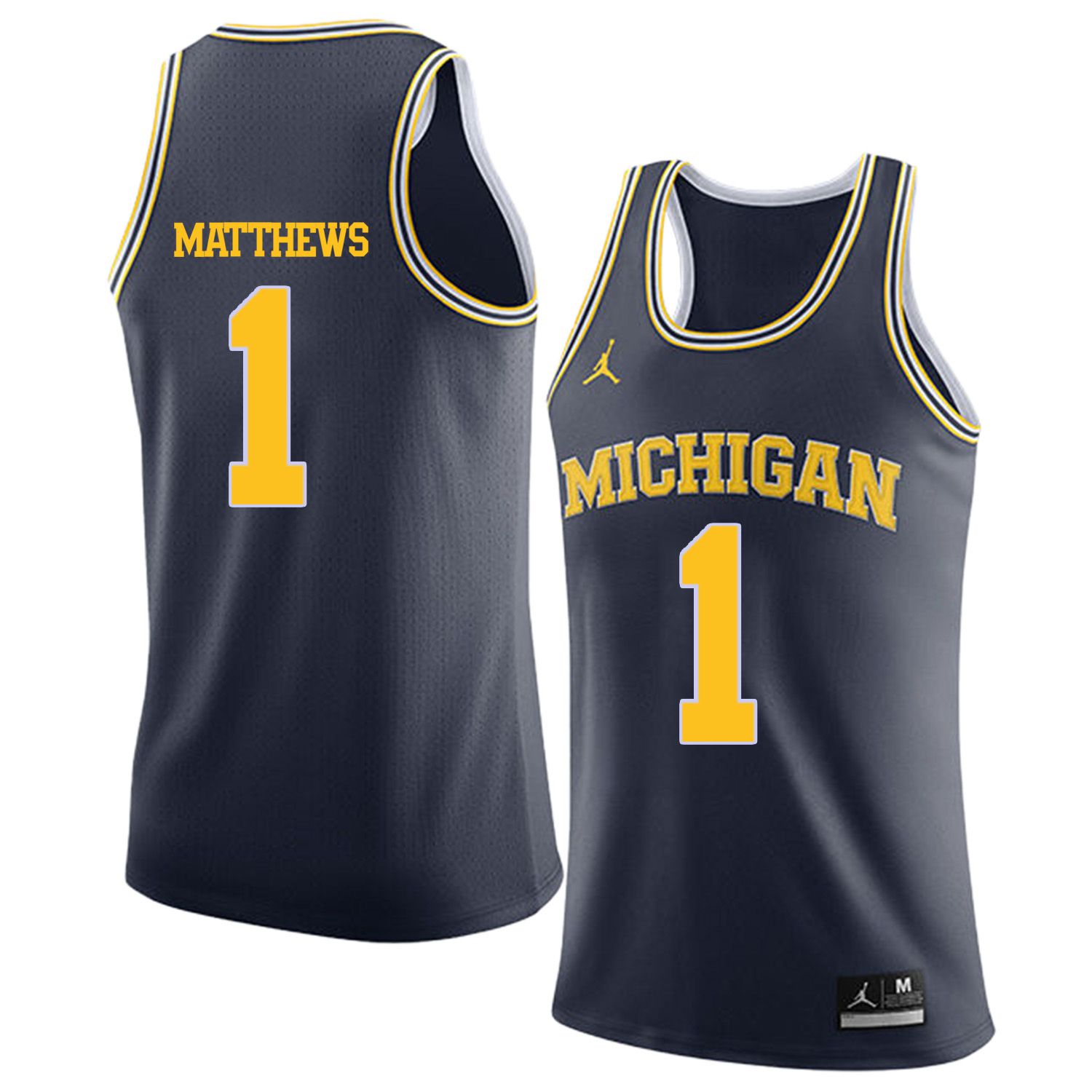 Men Jordan University of Michigan Basketball Navy #1 Matthews Customized NCAA Jerseys